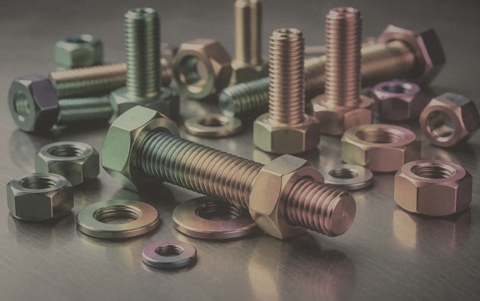 Close-up of steel bolts and fittings
